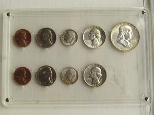1956 P & D Mint Coin Set in Lucite Holder (9 Coins) - Picture 1 of 11