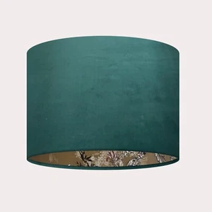 Pantalla de tambor de pájaro grúa oriental japonesa dorado terciopelo verde bosque - Imagen 1 de 5