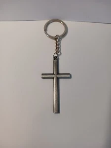 Metal Silver Cross Keychain, Jesus, Religious - Picture 1 of 6