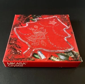MIKASA CRYSTAL HOLIDAY CHRISTMAS TREE COOKIE CANDY NUT DISH PLATE NEW IN BOX - Bild 1 von 9