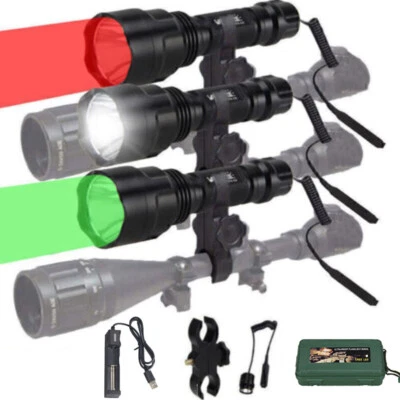 Hunting Red Green White LED Flashlight Torch 800Yard Air Rifle Light Scope Mount - Image 1 of 4