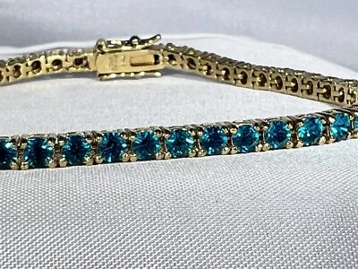 Joan Rivers Line Tennis Bracelet Goldtone Faux Blue Zircon Crystal Exc Cond - Image 1 of 4