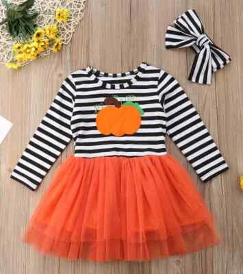 NEW Pumpkin Girls Long Sleeve Striped Tutu Dress 2T 3T 4T 5T 6 - Image 1 of 4