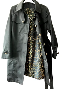 Fever Black Satin Style Trench Coat Size 42/UK 14 In VGC - Picture 1 of 7