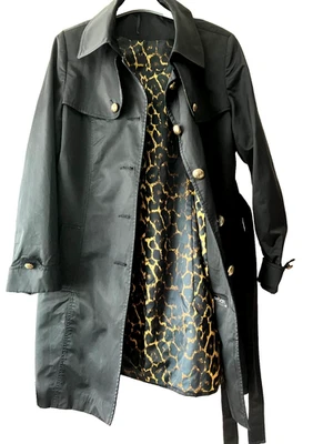 Fever Black Satin Style Trench Coat Size 42/UK 14 In VGC - Image 1 of 4