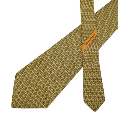 Salvatore Ferragamo Tie Silk Yellow Fish Geometric Italy (US Import Tax Included - Image 1 of 4
