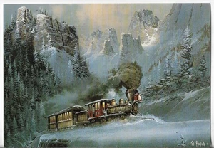 NEU LEANIN' TREE Weihnachtskarte 7,25x5,5 ZUG von Ted Blaylock Snowy Mountains - Bild 1 von 3