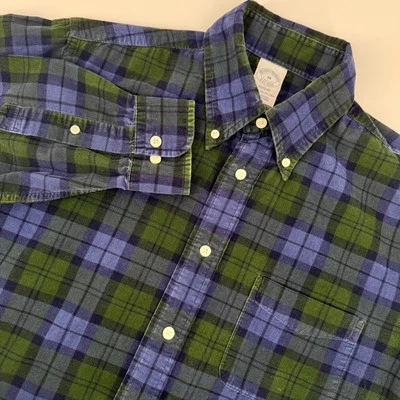 Camisa Brooks Brothers Para Hombre Talla Mediana Pana Verde/Azul Manga Larga Botones Foto 1 de 4