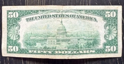 1934 $50 Federal Reserve Note – Green Seal – Vintage US Currency – Circulated - Image 1 of 2