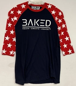 Camiseta Baked Goods Sweets Snacks Raglán Manga 3/4 Estrellas Medianas Azul/Rojo/Blanco - Imagen 1 de 5