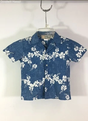 Camisa Tropical REYN SPOONER Azul Botón Algodón Hawaiano Aloha Niños - Talla 3T Foto 1 de 4