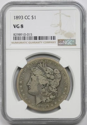 1893-CC $1 NGC VG 8 (Better Date) Morgan Silver Dollar - Image 1 of 4