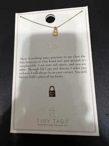 Collana con ciondolo lucchetto piccole etichette donna ottone placcato oro 14k 16in +3in regalo ext - Foto 1 di 3