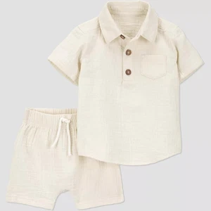 Carter's Just One You Baby Boys' Creme Solid 2pc Top & Bottom - Picture 1 of 3