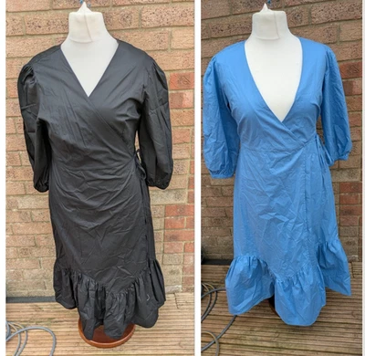 Size 22 Petite Dannii Minogue Cotton Poplin Wrap Dress In Blue or Black - Image 1 of 2