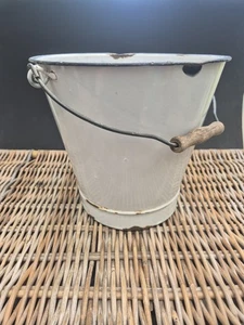 Vintage White Enamel BUCKET / Pail  With Wooden Handle.Made in Poland.Planter? - Picture 1 of 7