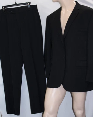 J Ferrar Suit 48R Pants 36x30 (Unhemmed) Black Modern Fit Pinstriped Wool 2 Vent - Image 1 of 4