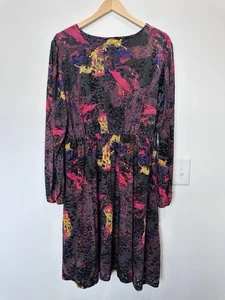 Kate & Mallory Womens 1X Black Pink Burnout Velvet Long Sleeved Dress - Picture 1 of 6