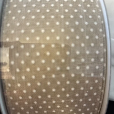 Kirkland Wire-Edged Ribbon 2.5" Wide 50 YD Gift Wrap Ribbon Tan w/ White Dots - Image 1 of 4