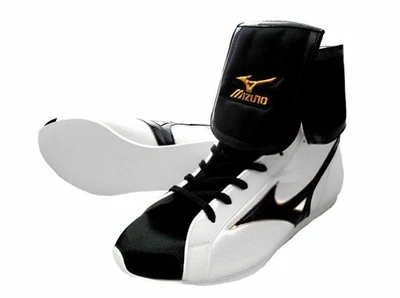 [Hecho por encargo] Zapatos de Boxeo Cortos MIZUNO Blanco/Negro/Línea Dorada/Gamuza/Logo Foto 1 de 4