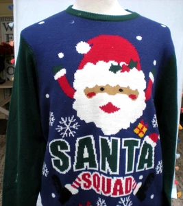 Vintage Ugly Christmas Sweater Santa Squad Long Sleeve Large L - Picture 1 of 6