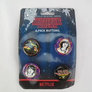 Stranger Things 4-Pack Buttons Demogorgon, Dustin, Mike & Palace Arcade Netflix - Picture 1 of 2