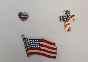 3 Shapes of Flag Lapel Pins Heart, Cross, And Flag! 🇺🇸 - Picture 1 of 5