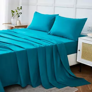 Teal King Size Sheets Set, 4 Piece Hotel Luxury Super Soft 1800 Series Microfibe - Picture 1 of 7