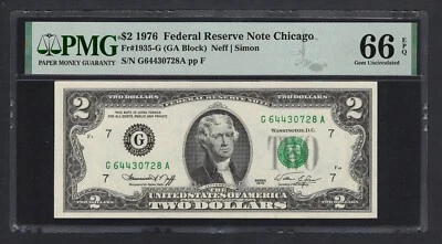 United States-Federal Reserve 2 Dollars 1976 Fr#1935-G (GA Block) UNC Grade 66 - Image 1 of 2