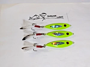 3 -1.5 oz SHAD Fishing Casting Jigging Lead Spoons Lures Chartreuse w Blade - Picture 1 of 7