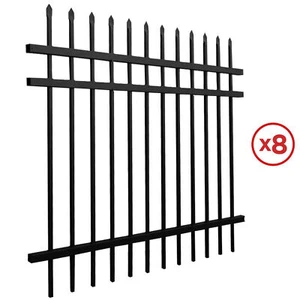 ALEKO Garden 8 Panels Brussels Style Steel Fence Kit 64 ft Black Straight Top - Picture 1 of 12