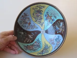 FINE JAPANESE CLOISONNE BOWL WITH A SPIRAL DESIGN & FLOWERS ------- MEIJI PERIOD - Picture 1 of 13