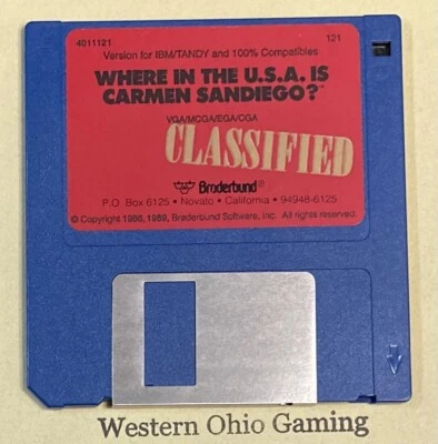 Where In The U.S.A. Is Carmen Sandiego 3.5" Floppy Disk USED IBM Tandy 1989 - Image 1 of 2