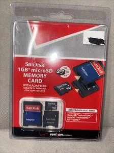 New Sandisk 1 GB Memory Card With Adapters 3 in 1 Verizon Wireless Music Photos - Picture 1 of 2