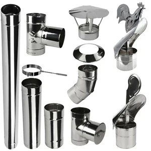 Edelstahl Rauchrohr Kaminaufsatz Ofenknie Ofenrohr Abgasrohre Rosette Regenhut - Bild 1 von 22