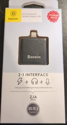 Baseus 2 in 1 iPhone Interface Socket Adapter L39 Splitter Charging Headphone - Image 1 of 2