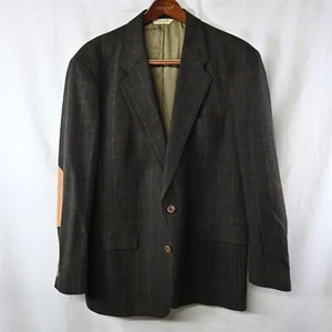 Vtg 90s Evan Picone 44R Green Windowpane Elbow Patch Blazer Jacket Sport Coat - Picture 1 of 9