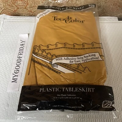 Pumpkin Spice Plastic Table Skirting 29" x 14' w/Easy Stick Tableware Supplies - Image 1 of 4