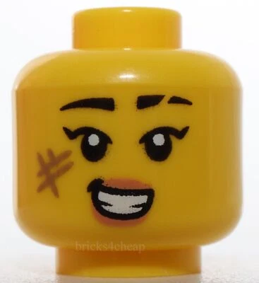 Lego женская голова черные брови шрам оливковый потертости отметина нуга губы - Изображение 1 из 2