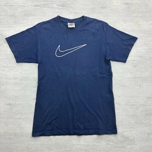Vintage 90s Nike Shirt Adult Large Navy Blue Swoosh Outline Silhouette Logo - Picture 1 of 5