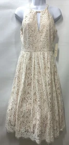 Eliza J Lace Women's Fit & Flare Dress Mid Halter Neck Dress Ivory 4 Sleeveless - Picture 1 of 7