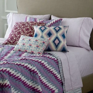 $945 JOHN ROBSHAW FREYA ZIG ZAG STRIPES KING QUILT ORGANIC COTTON SHAMS LAVENDER - Picture 1 of 10