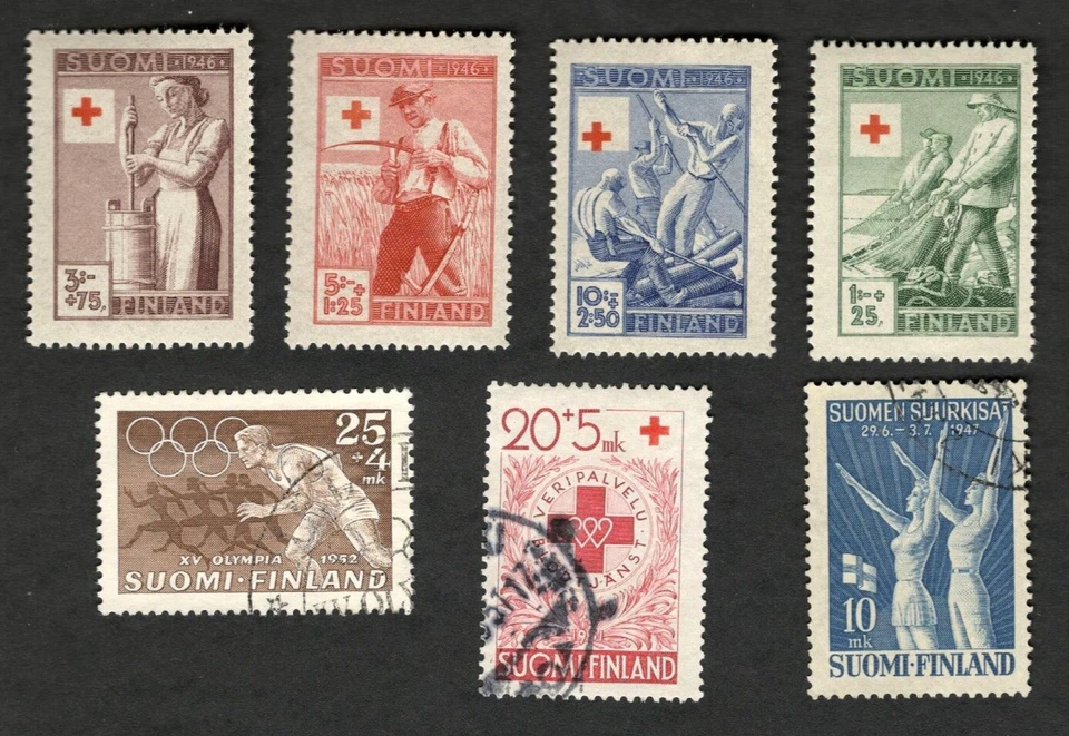 1946-52 Ass't lot Finland Sc #266 #B106 #B113 used stamps #B74-77 MH stamps - Image 1 of 1