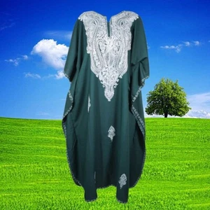 Women's Kaftan Maxi Dress Boho Hippy Gypsy Embroidered Black Housedress L-2X - Picture 1 of 7