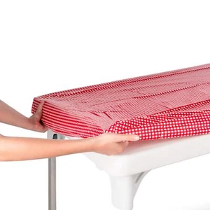 Table Cover Red & White Checkered tablecloths Elastic Corner Fitted Rectangul... - Picture 1 of 9