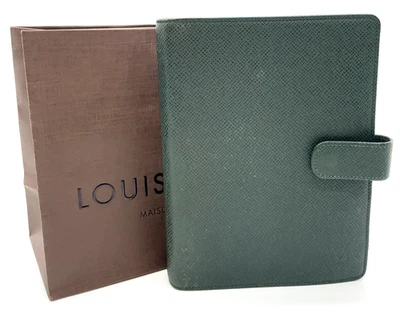 Auténtico Cuaderno Louis Vuitton Taiga Verde Agenda MM R20431 con Bolsa i110964 Foto 1 de 4