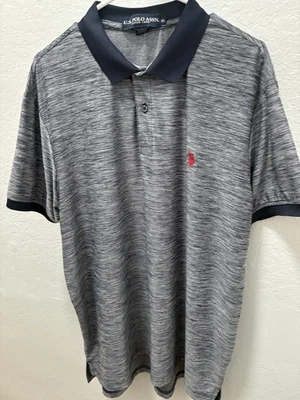 Camisa polo de golfe masculina poliéster tamanho XL cinza azul marinho cinza urze ASSN EUA - Imagem 1 de 4