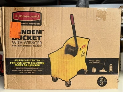 Rubbermaid comercial 31 cuartos de galón Cubo de fregona tándem con escurridor sobre ruedas amarillo Foto 1 de 3