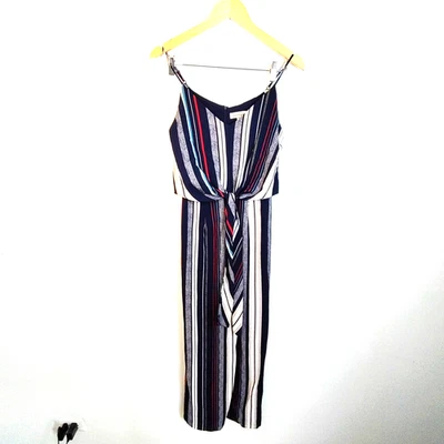 Mujeres M Ranura Pierna Ancha Faja Frontal Rayas Correa Ajustable Mono Mameluco Boho** Foto 1 de 4