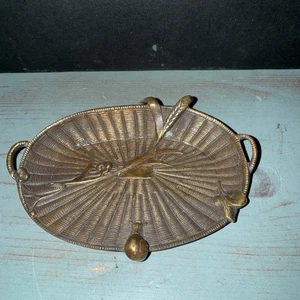 Vintage Brass Basket Snail & Wheat Tray Trinket Holder Dish - Picture 1 of 3